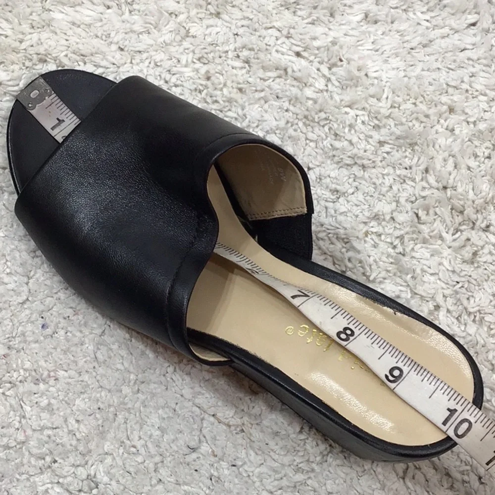 David Tate black leather wedge slides 9W